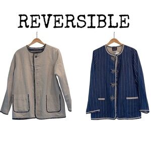 KOOS Reversible Linen Blazer Size L Lagenlook Artsy Minimal Quiet Luxury Boho